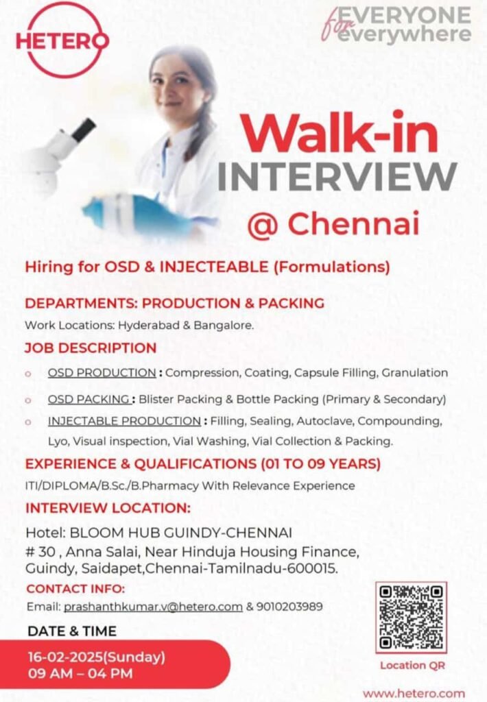 Hetero Walk-in Interview