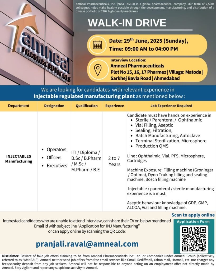 Injectables Manufacturing Jobs Ahmedabad
