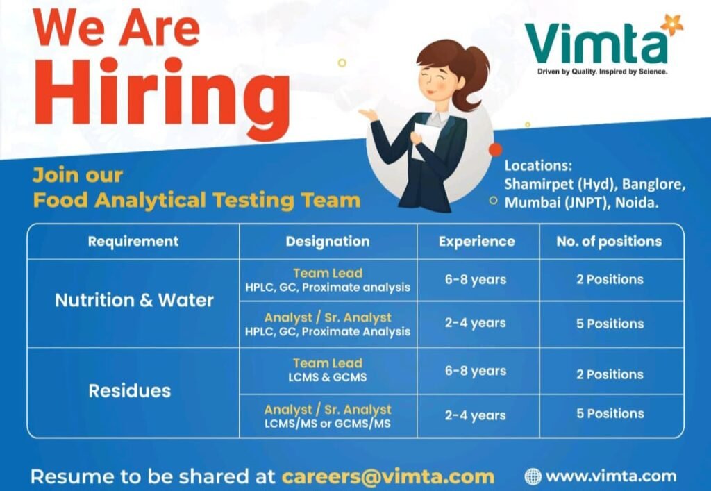 Vimta Labs is Hiring