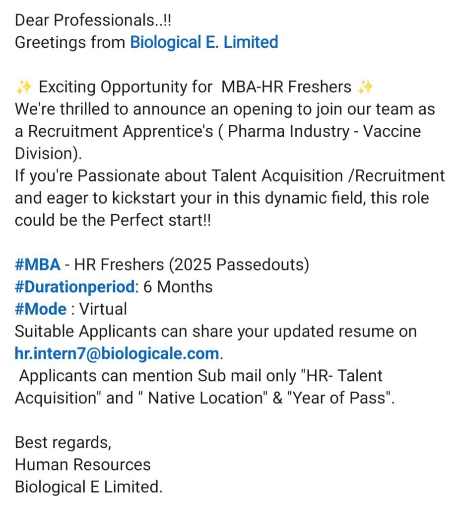 MBA-HR Freshers
