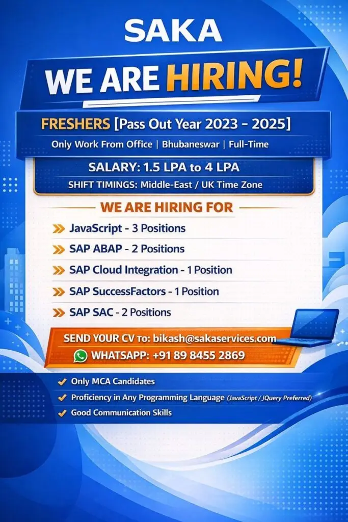SAKA Freshers Hiring